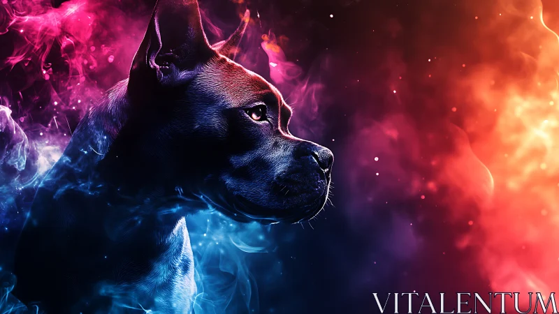 Chromatic canine profile in bifurcated nebular vapor field.