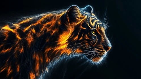 Plasma-line digital tiger profile in bioluminescent contrast.