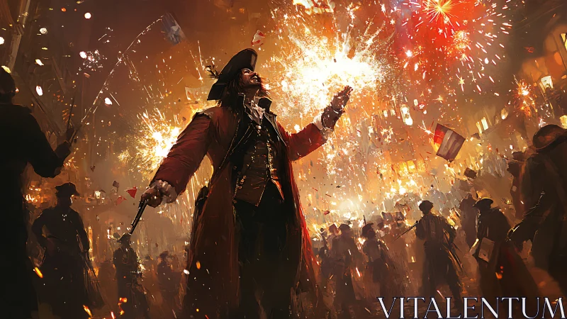 Revolutionary leader revels beneath blazing festival fireworks