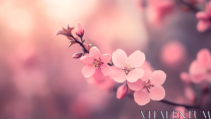 Delicate Cherry Blossoms Blooming in Soft Pink Light.