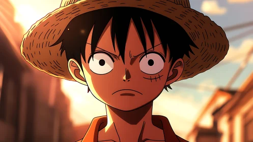 Straw hat shadows sharpen resolve in the burning streetlight glow