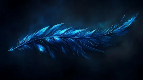 Iridescent blue feather plume with ethereal luminous glow.