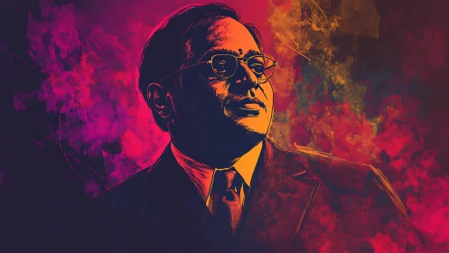 Vibrant digital portrait renders dignified man in neon chiaroscuro