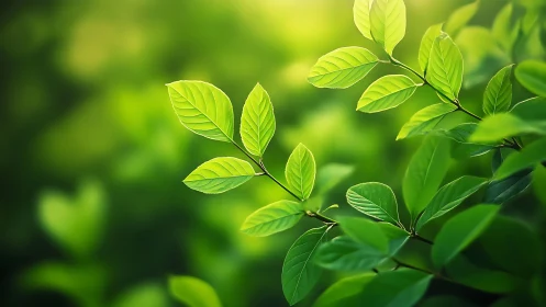 Vibrant Green Leaves in Sunlight, Nature Photography Style.