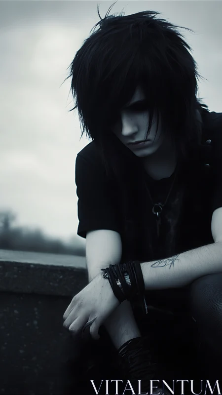 Storm-eyed emo dreamer folds into the monochrome evening