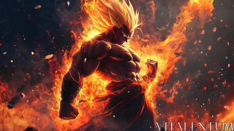 Flaming warrior channels explosive power in molten dusk