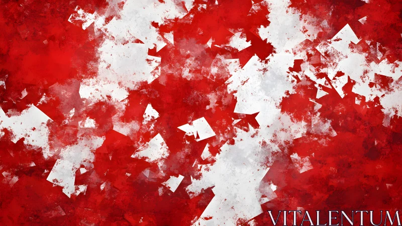 Abstract red and white textured digital painting with geometric shapes.