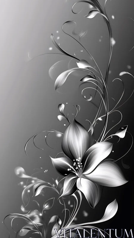 Elegant Monochrome Bloom Floating in Graceful Digital Light