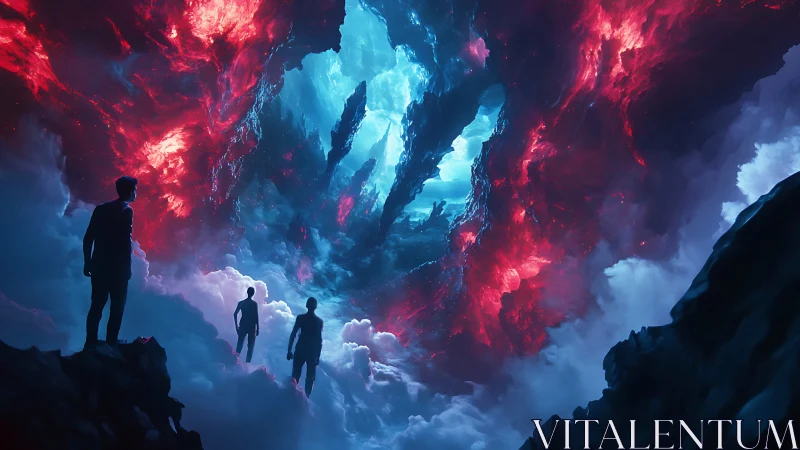 Wanderers Beneath the Neon Rift Sky of Shattered Dawn.