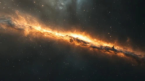 Horizontal galactic nebula band rendered with fiery emission glow