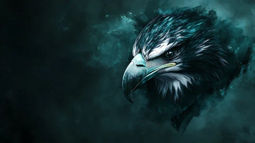 Majestic Eagle Head Digital Art in Moody Blue Abstract Background.