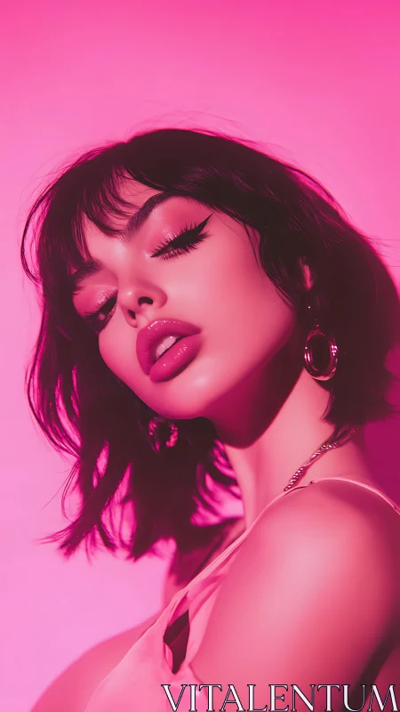 Soft pink glamour portrait with dreamy confident energy.