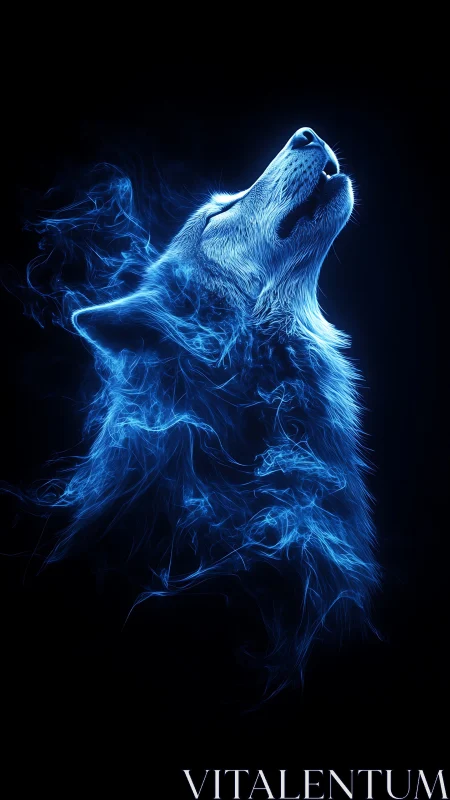 Luminescent spectral wolf rendered in blue plasma-like energy