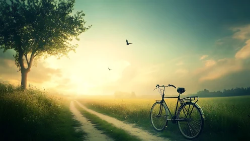 Touring Bicycle on Gravel Road at Golden Hour Sunset