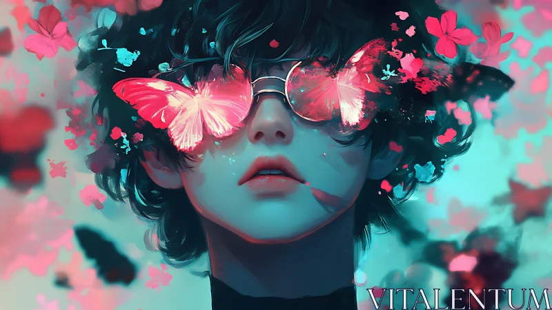 Butterfly dreamer with glowing neon skies and soft wonder.