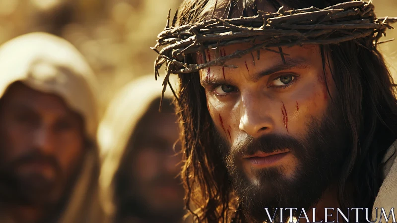 Crowned figure in quiet defiance, gaze full of wounded hope.