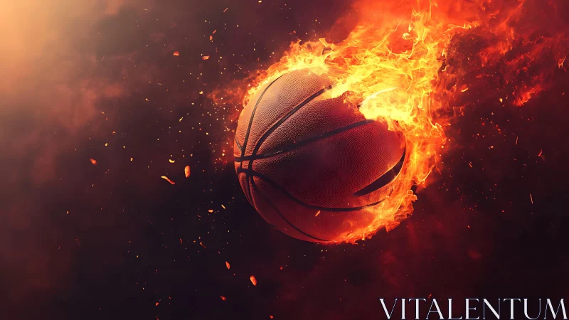 Basketball engulfed in bright orange flames in motion.