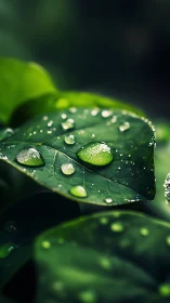 Macro leaf close-up with fresh water droplets after rain.