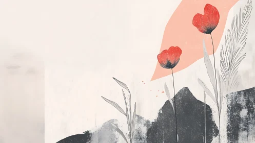 Minimalist poppy illustration balances organic forms and geometry