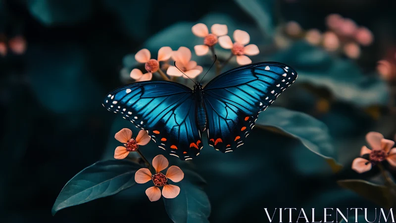Butterfly rests on clustered flowers in shallow depth of field