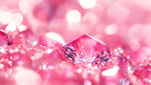 Pink gemstone macro shot with sparkling crystal bokeh.