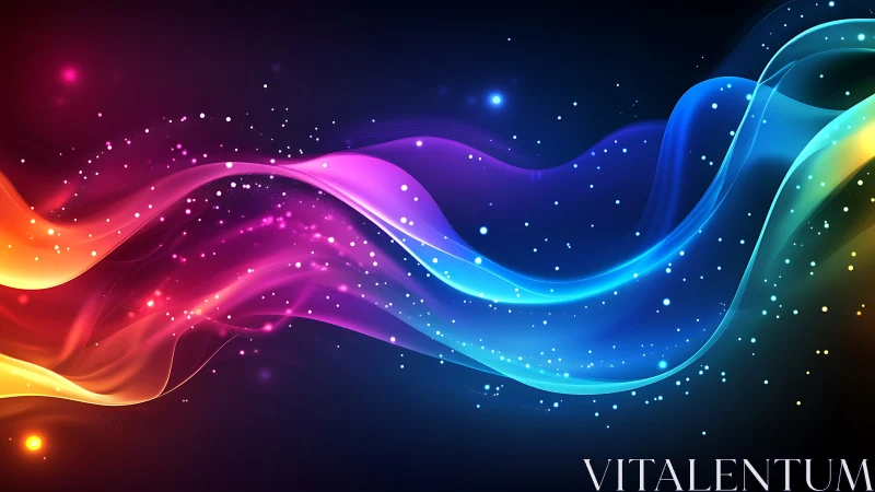 Colorful light waves on dark background in motion.