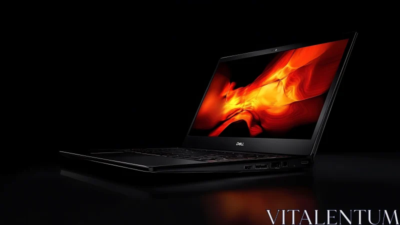 Oblique-view ultrabook with luminous red waveform display.