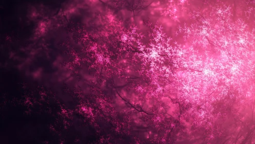 Fractal pink light cluster on dark abstract background.