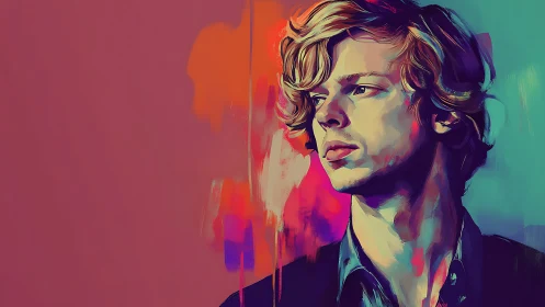 Portrait of contemplative man rendered in bold digital brushwork