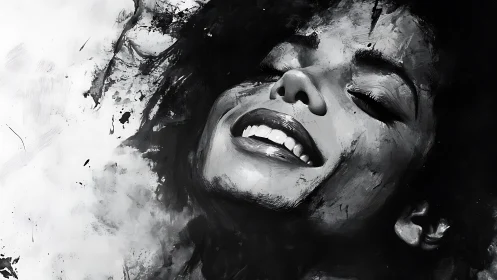 Monochrome close-up portrait of woman with closed eyes.