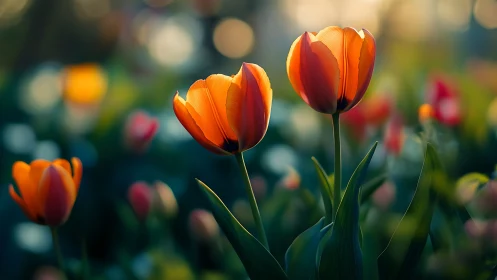 Luminous Tulip Sentinels in Sunset Glow.