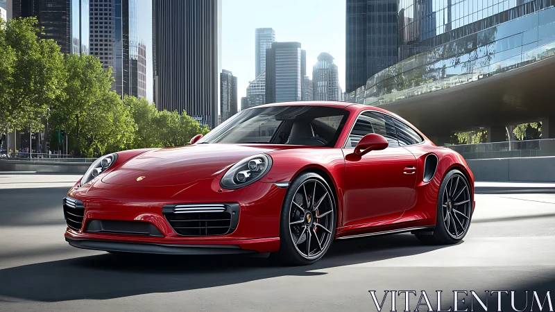 Scarlet city coupe prowls the glass canyons with quiet drama