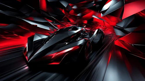 Midnight racer slices through a crimson tunnel of sharp light