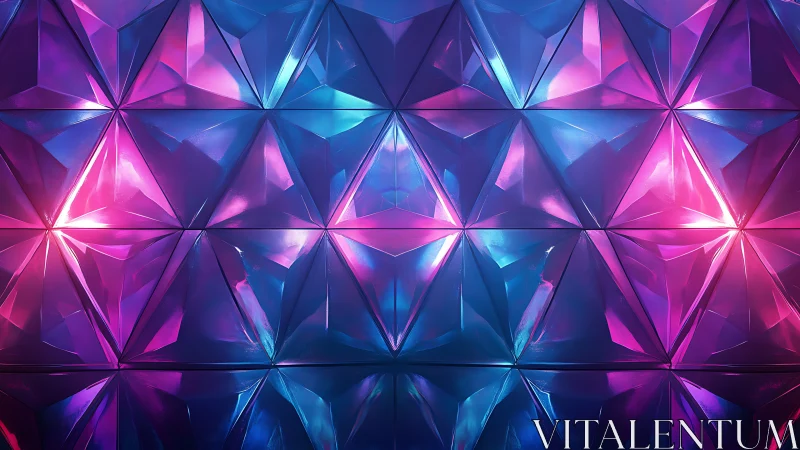 Geometric prism panel with blue and magenta reflective lighting.