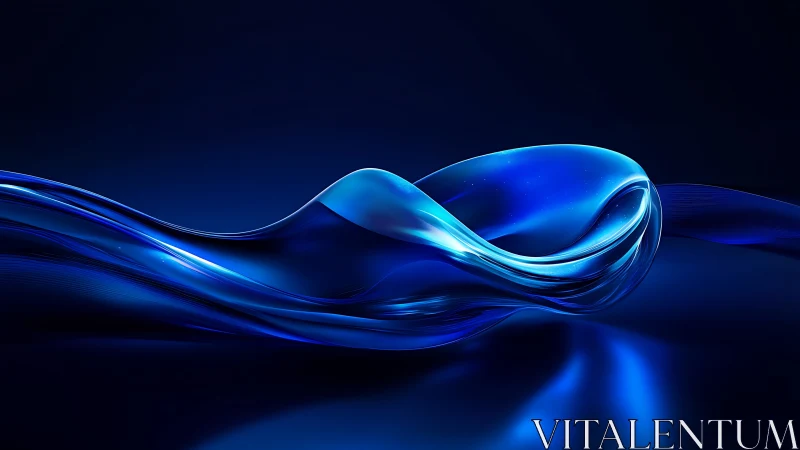 Liquid sapphire ribbon curls through a midnight digital sea