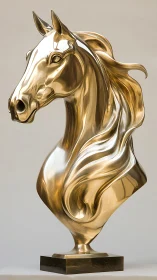 Gilded wind-tossed horse bust swirling in liquid metal.