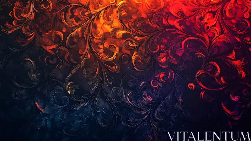 Ornate luminous fractal foliage in red orange gradient field