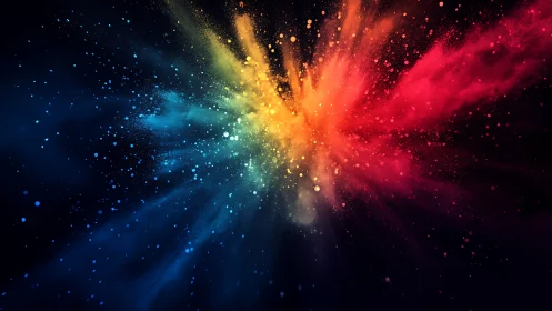 Colorful cosmic burst sends radiant powder across darkness