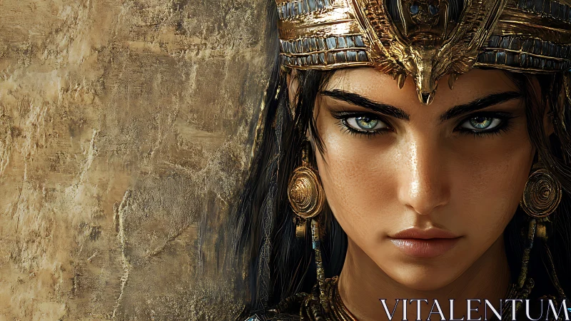 Fierce desert queen gazes back with calm ancient fire.