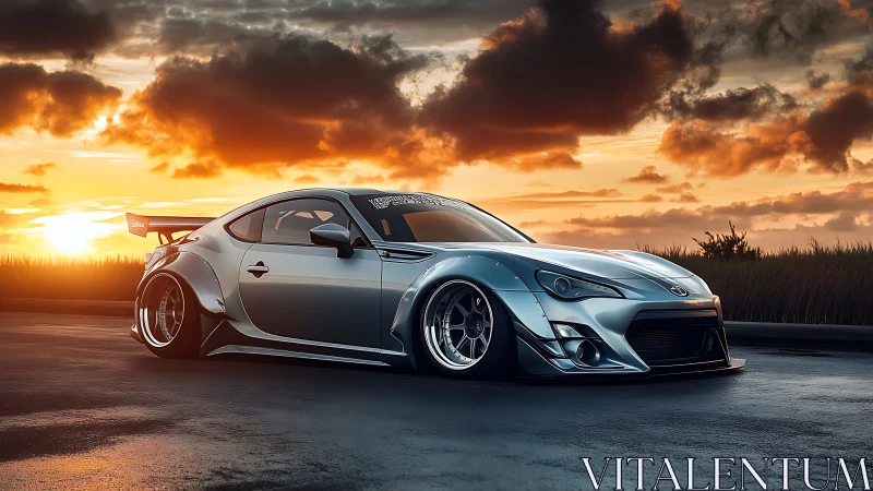 Sunset-kissed tuner coupe crouches low on stormy asphalt