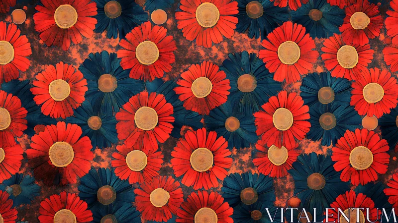 Geometric Arrangement Of Red And Blue Stylized Floral Forms