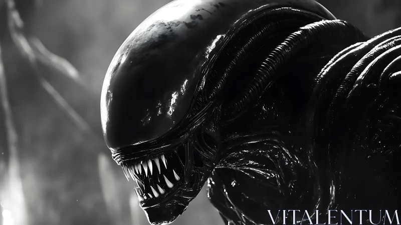 Extraterrestrial biomechanical creature in side profile view.