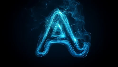 Glowing blue letter A is formed by fluid light trails