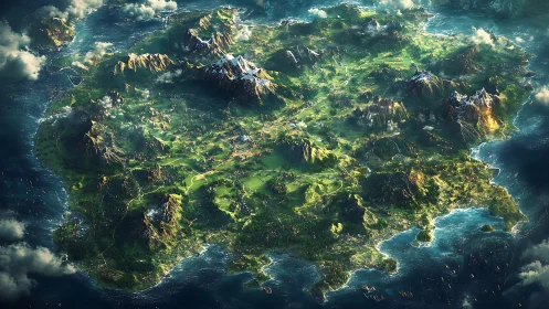 Emerald Archipelago Crowned with Snow-Dusted Peaks