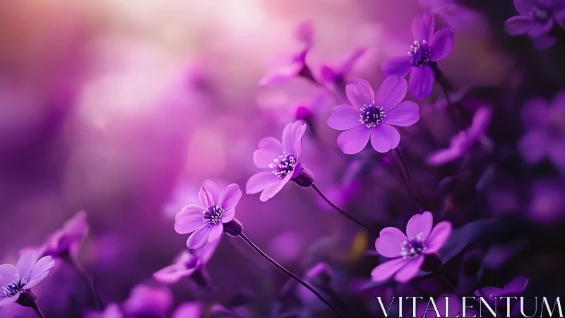 Purple flowers in soft focus with shallow depth of field.