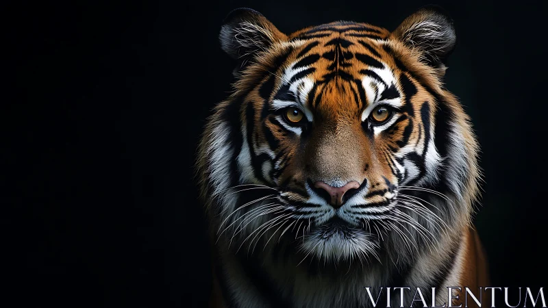 Golden-eyed tiger in quiet, moonlit shadowed stillness.