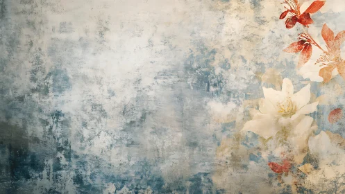 Soft blossoms drifting across misty blue textures.