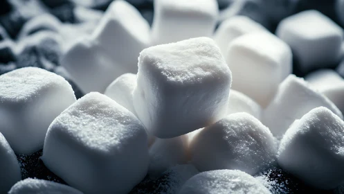 Crystalline sugar cubes with granulated texture surfaces.