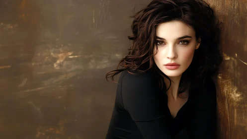 Velvet gaze carves quiet drama against burnished bronze wall