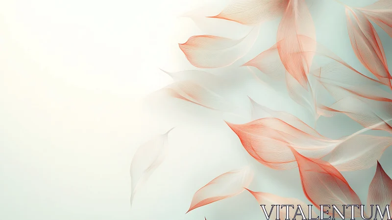 Translucent red leaf forms drift across pale gradient space